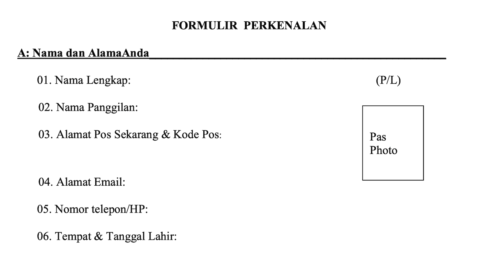 Form Perkenalan